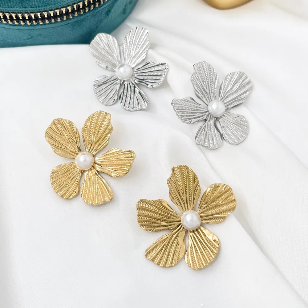 Fiore con Perla-Orecchini in Acciaio - OAP-732-266