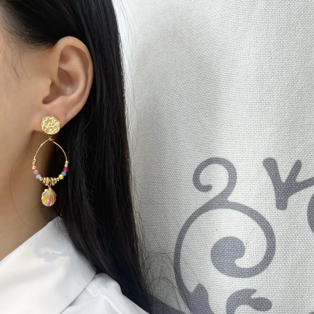 Goccia con Conchiglia-Orecchini in Acciaio - OAP-732-29