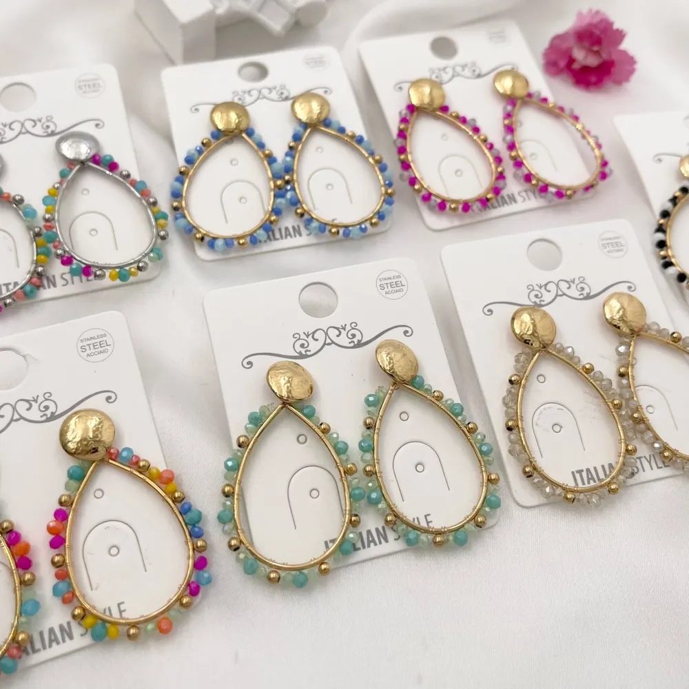 Goccia con Cristalli-Orecchini in Acciaio - OAP-732-32