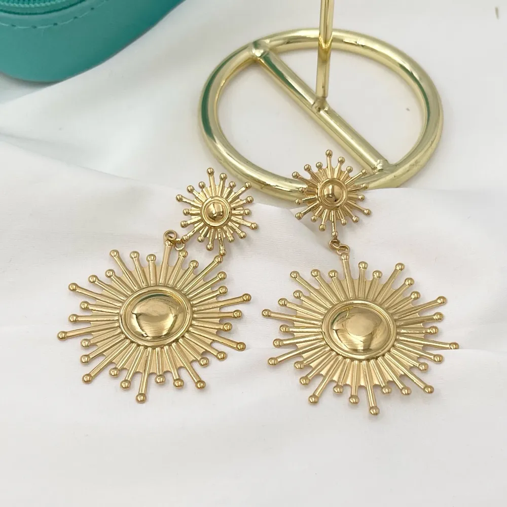 Doppio Cerchio Sole-Orecchini in Acciaio - OAP-732-49