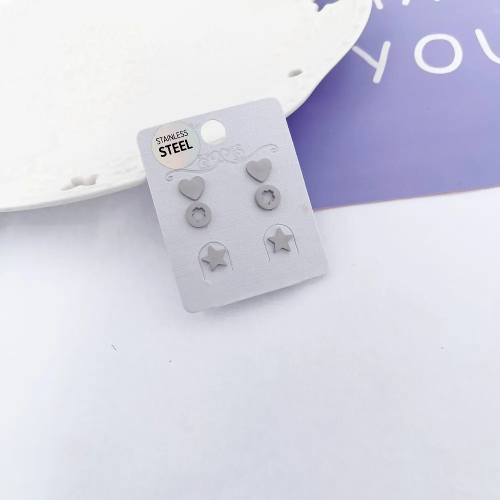 OAP7326-Cuore Stella Quadrifoglio-Orecchini Tris in Acciaio - OAP7326-Cuore-Orecchini Tris in Acciaio