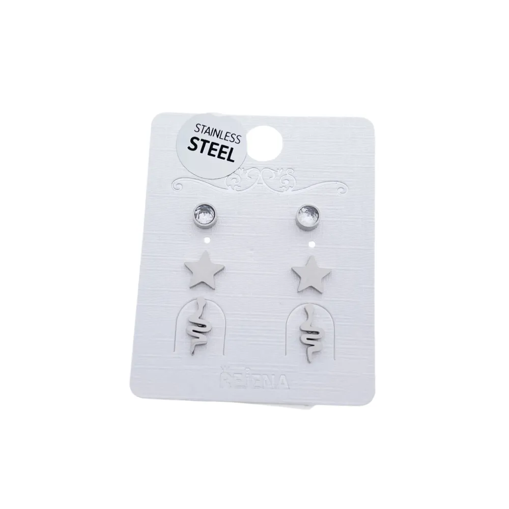 OAP7329-Serpente Stella P.luce-Orecchini Tris a Lobo in Acciaio - OAP7329-Serpente-Orecchini Tris in Acciaio