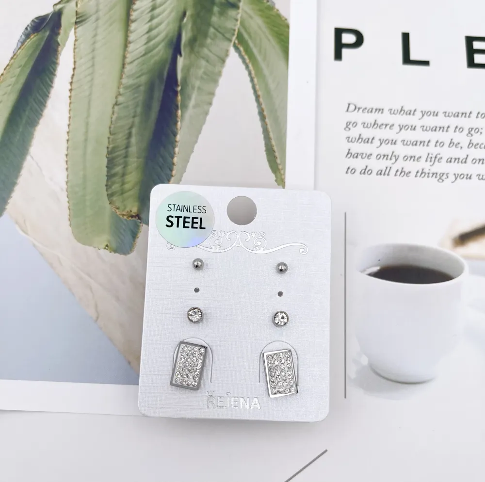 OAP7341-Rettangolo-Orecchini Tris in Acciaio - OAP7341-Rettangolo-Orecchini Tris in Acciaio