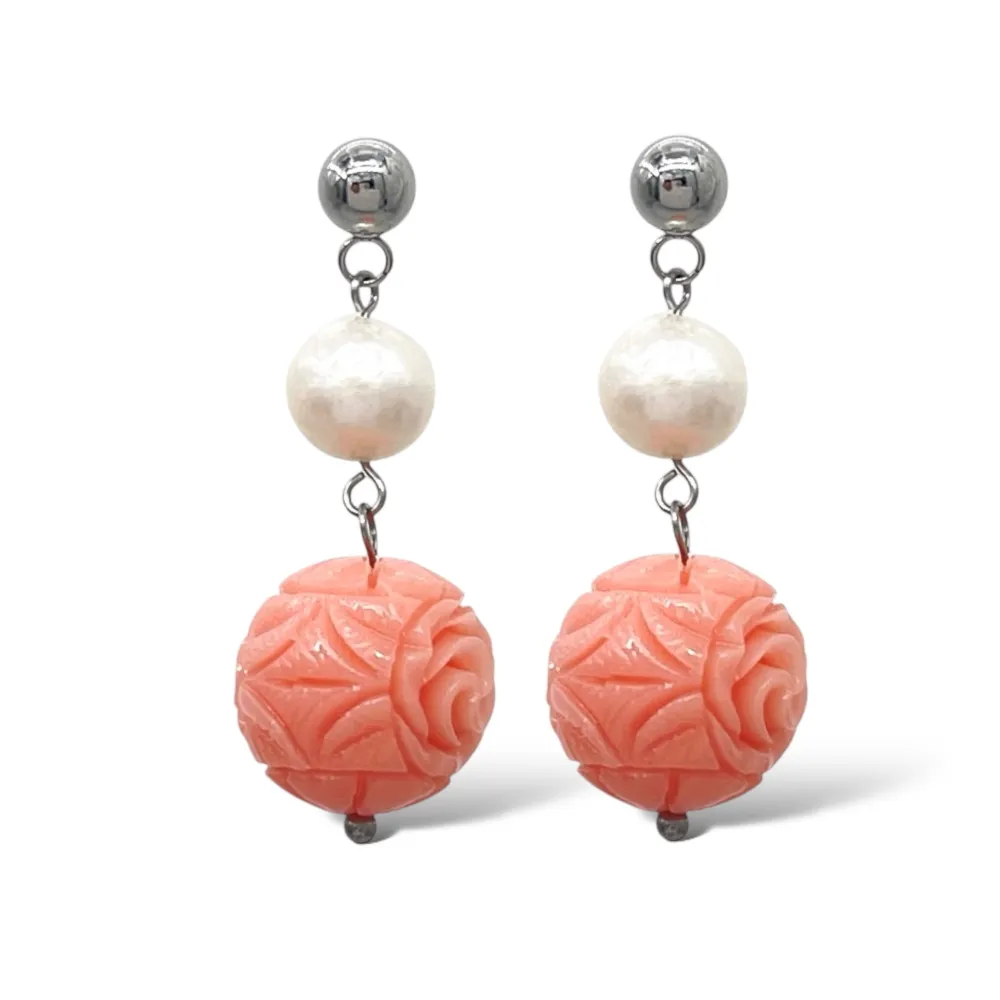 Pallina Fiore Rosa-Orecchini in Acciaio - OAP-765-22