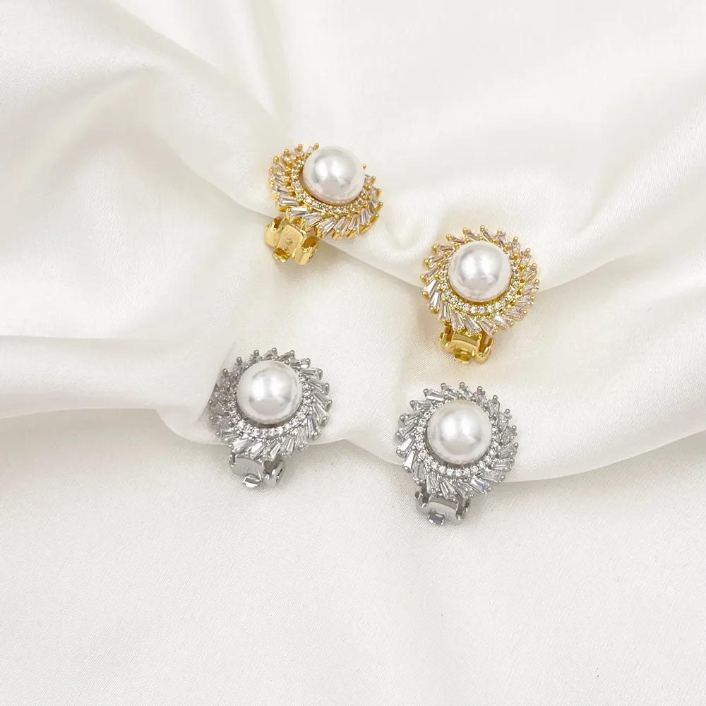 Cerchio con perla-Orecchini a Clip con Zirconia - OMK-493-35