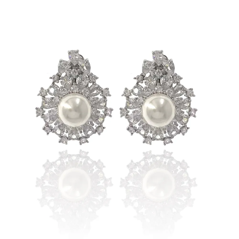 Goccia con Perla-Orecchini a Clip con Zirconia - OMK-506-212