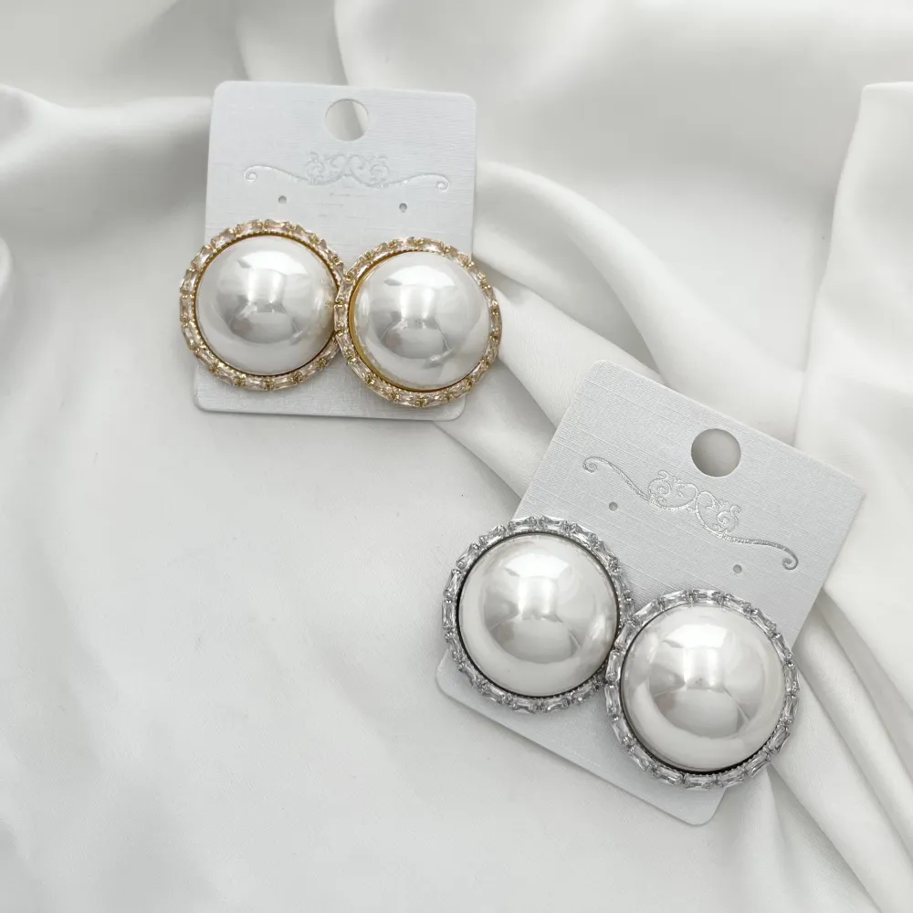 Perla Tondo con Strass-Orecchini a clip con Zirconia - OMK-705-65