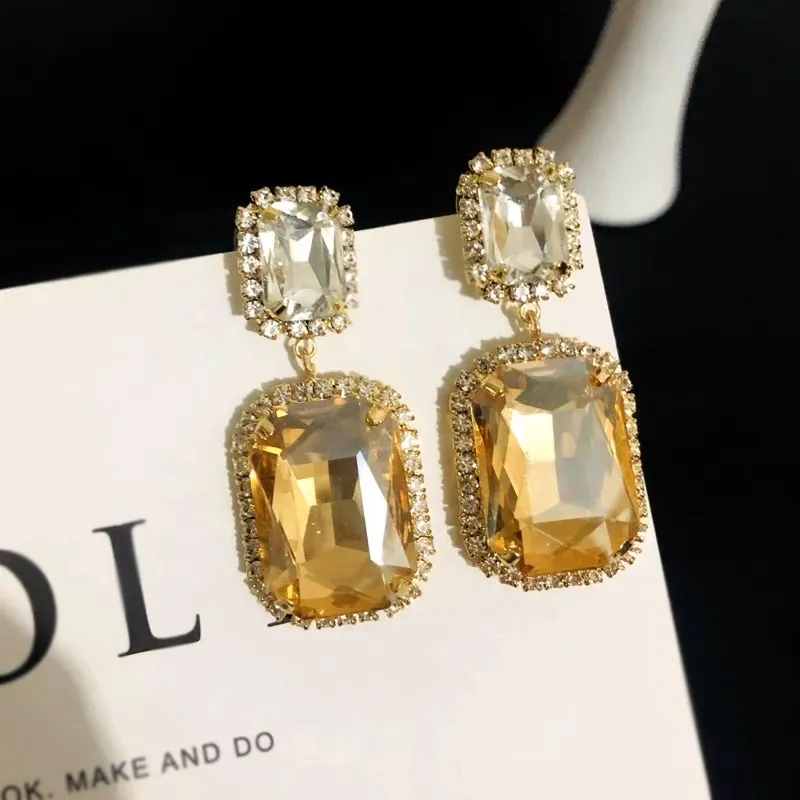 Doppio Pietra Rettangolare-Orecchini Moda Vetro - OMM-520-005