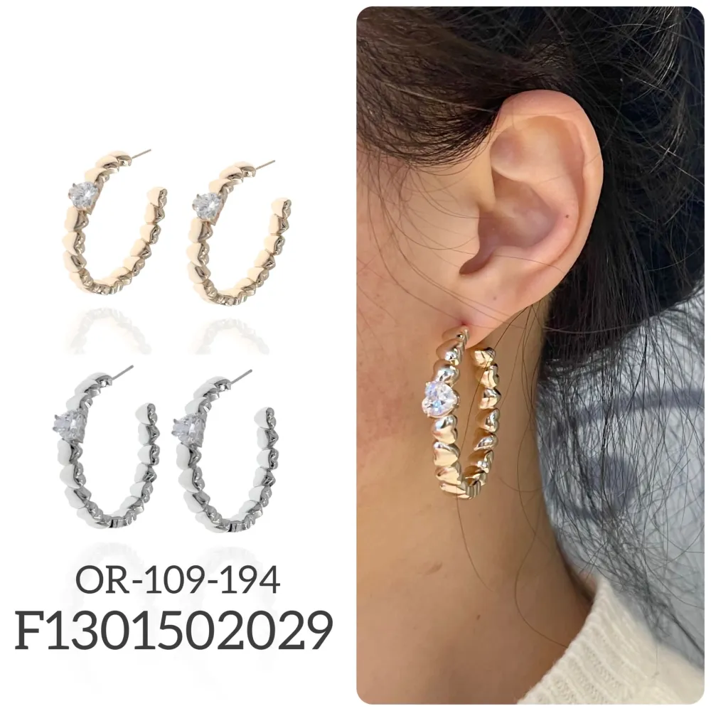 Cerchio Grande con Cuore-Orecchini con Zirconia - OMZ-109-194