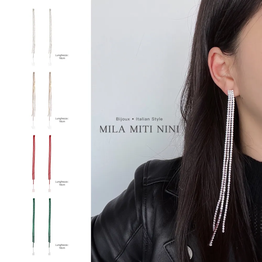 Napine Lunghe con Strass-Orecchini con Zirconia - OMZ-159-19255