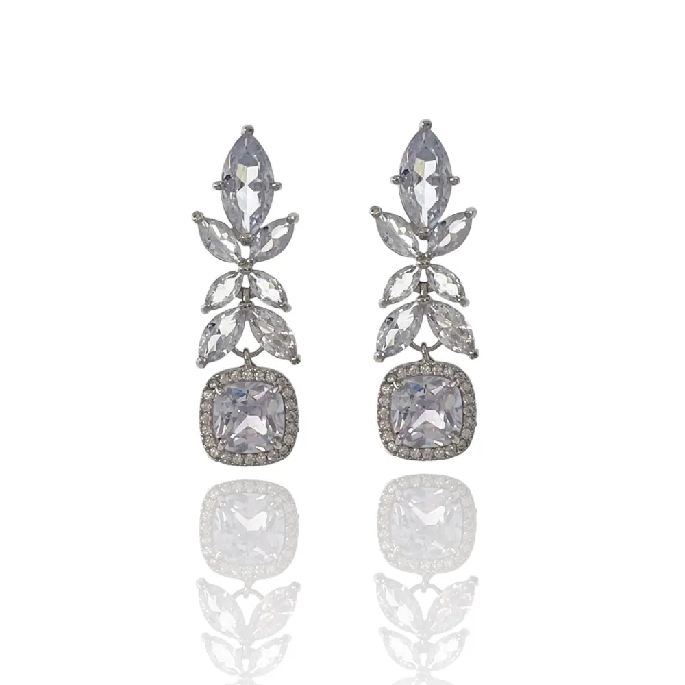 Foglia con Quadrato-Orecchini con Zirconia - OMZ-506-251