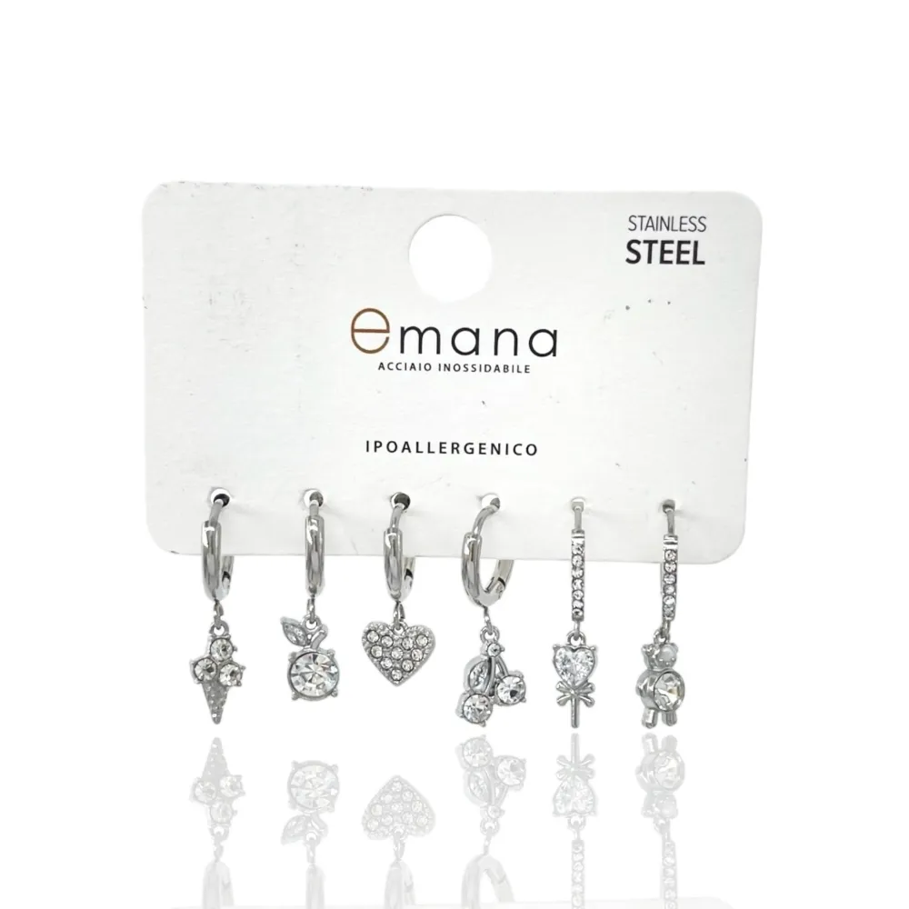 Gelato Ciliegia Orsetto--Set 6pz Orecchini in Acciaio - OPA-103-A3334E