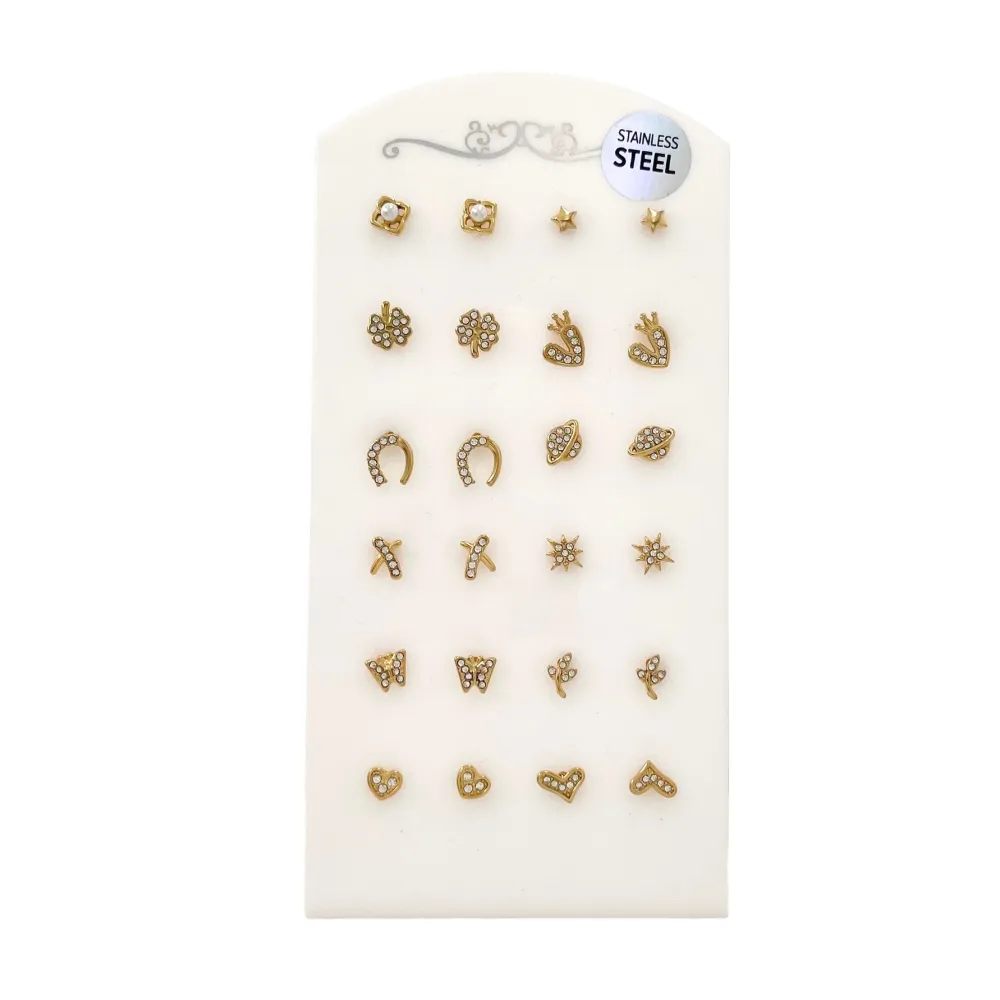 Soggetti Mix con Strass-12Paia Orecchini a Lobo in Acciaio - OPA-103-AA1326E