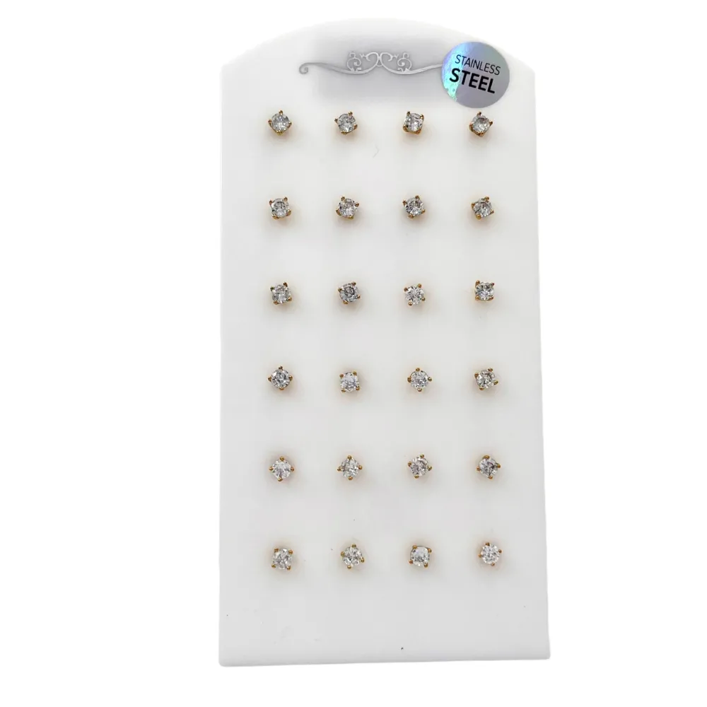 Punto Luce 4mm 4 Griffe -12 Paia Orecchini in Acciaio - OPA-103-AA246E 4mm