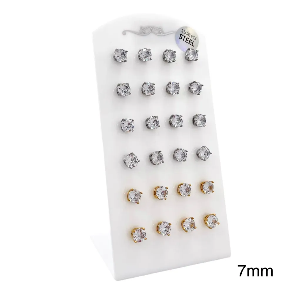 Punto Luce 7mm 4 Griffe -12 Paia Orecchini in Acciaio - OPA-103-AA246E 7mm