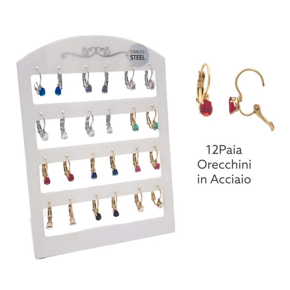 Punto Luce Goccia Colorata-12Paia Orecchini a Monachella in Acciaio - OPA-103-AA2559E
