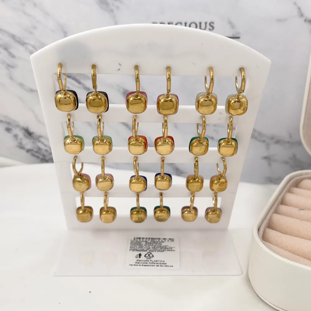 Pietra Luna Quadrata-12 Paia Orecchini in Acciaio con Monachell - OPA103-AA323E