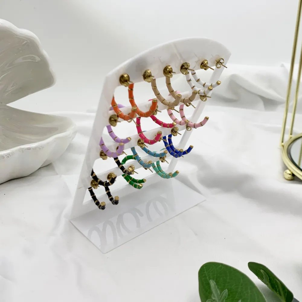 Cerchio Colorato Bambù-12Paia Orecchini in Acciaio - OPA-103-AA3320E