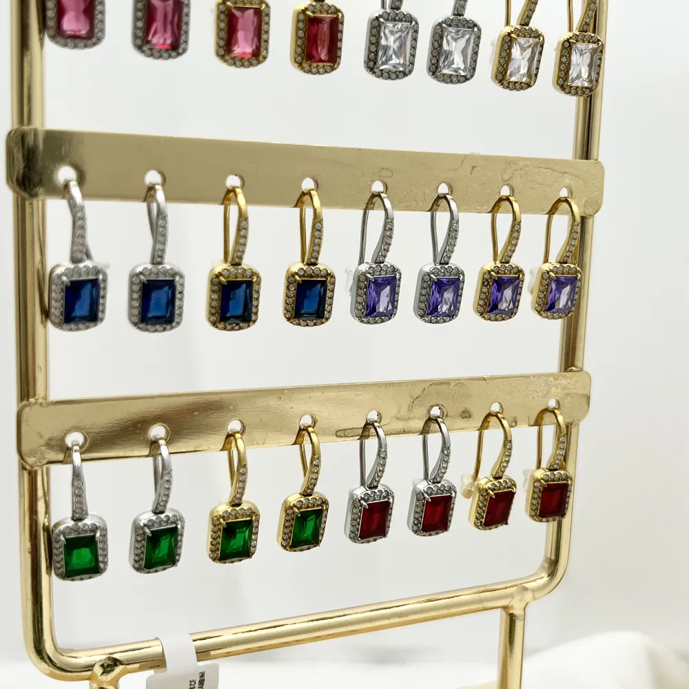 Punto Luce Rettangolare-12Paia Orecchini in Acciaio con Espositore - OPA-103-AA4706E