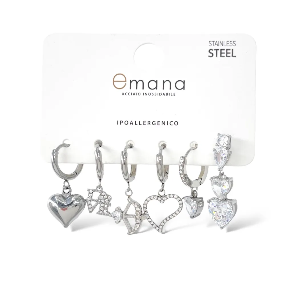 Cuore- Set 6pz Orecchini in Acciaio - OPA-103-AA5291E