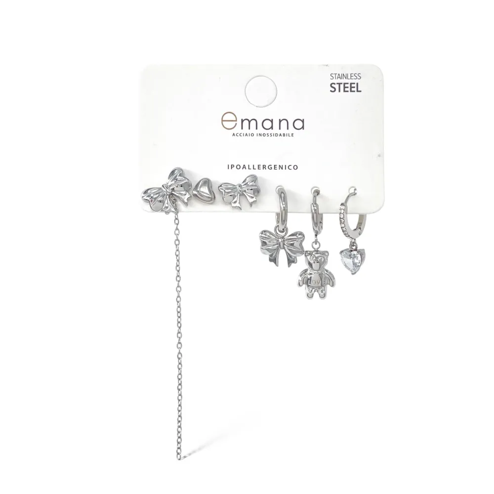 Fiocco Orso- Set 6pz Orecchini in Acciaio - OPA-103-AA5292E