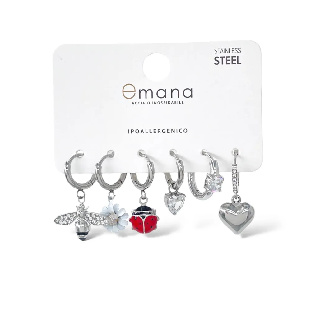 Ape Margherita Coccinella- Set 6pz Orecchini in Acciaio - OPA-103-AA5293E