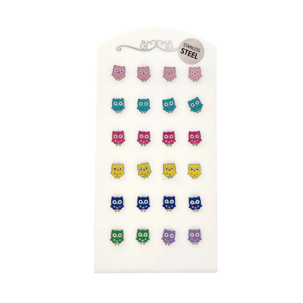 Gufo Smaltato Colorato-Orecchini a Lobo in Acciaio - OPA-103-AA647E