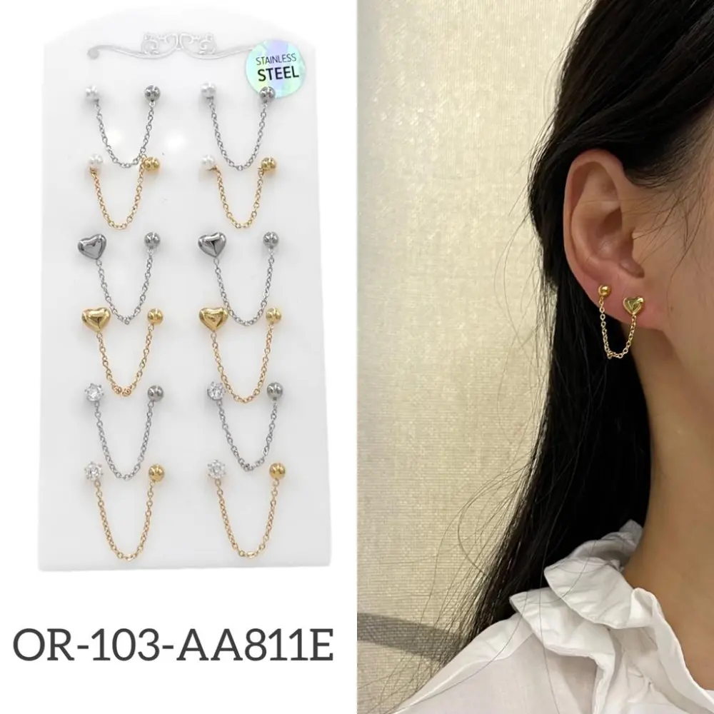 Pallina e Perla Catena Fianco-12 Paia Orecchini in Acciaio - OPA-103-AA811E