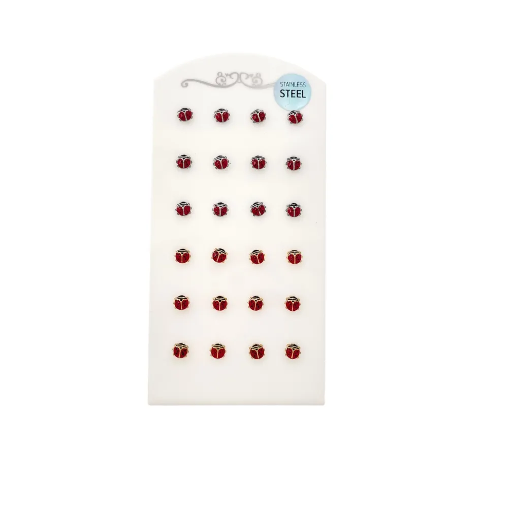 Coccinella Piccola-12Paia Orecchini a Lobo in Acciaio - OPA-103-AA963E