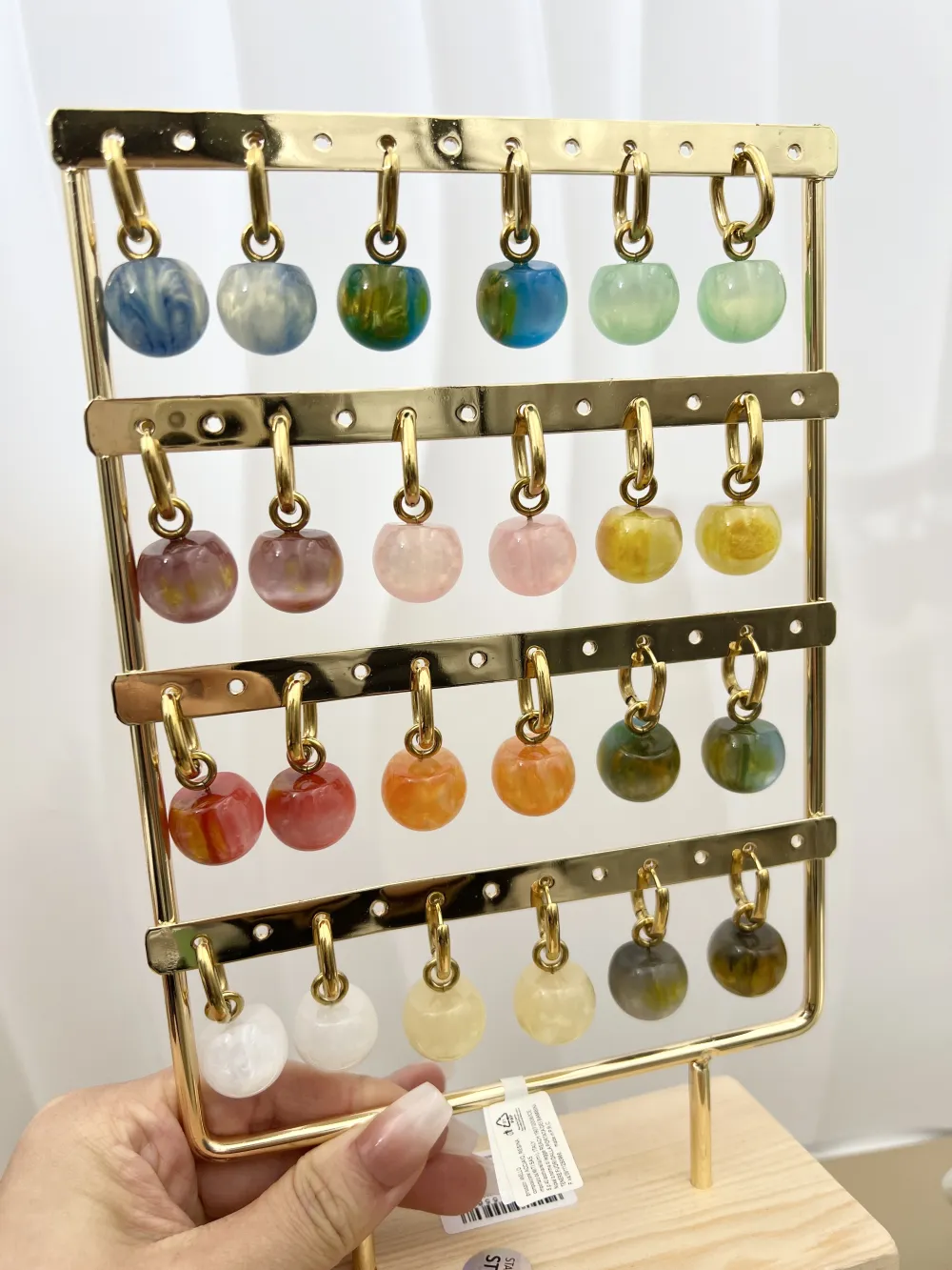 Ciondolo con effetto Pietra-12Paia Orecchini in Acciaio Incluso Espositore - OPA-208-560