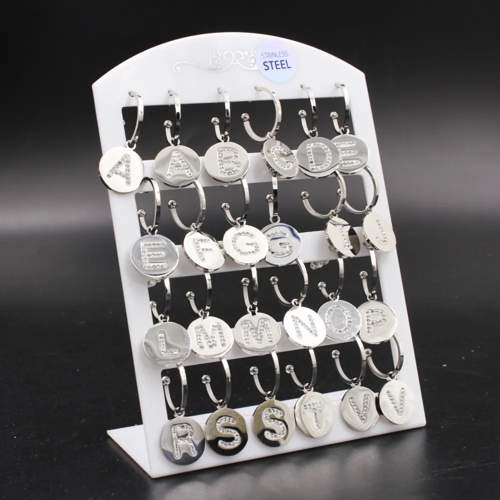 OPA-Iniziale Strass Tondo 5014- 12 Paia Orecchini in Acciaio - OPA413-0243-Iniziale Strass Tondo - 12 Paia Orecchini in Acciaio