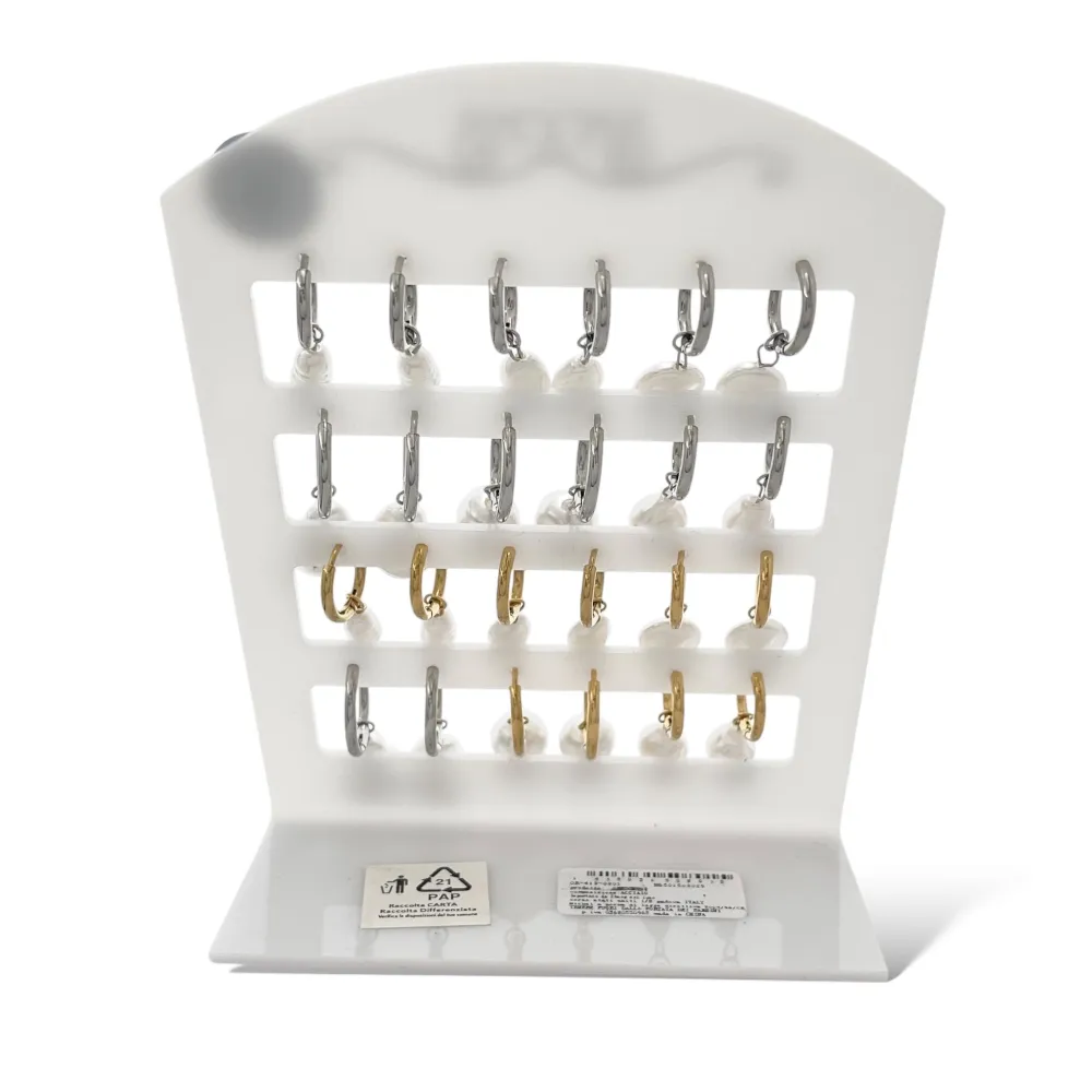 Cerchio con Perla Pendente-12Paia Orecchini in Acciaio - OPA-413-0801