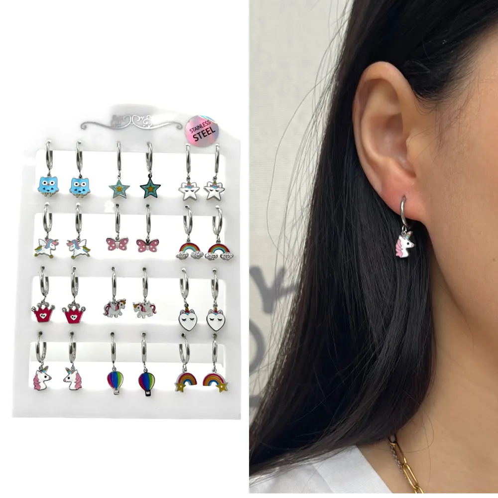 Soggetti Mix Pendenti-12 Paia Orecchini in Acciaio - OPA-413-1025