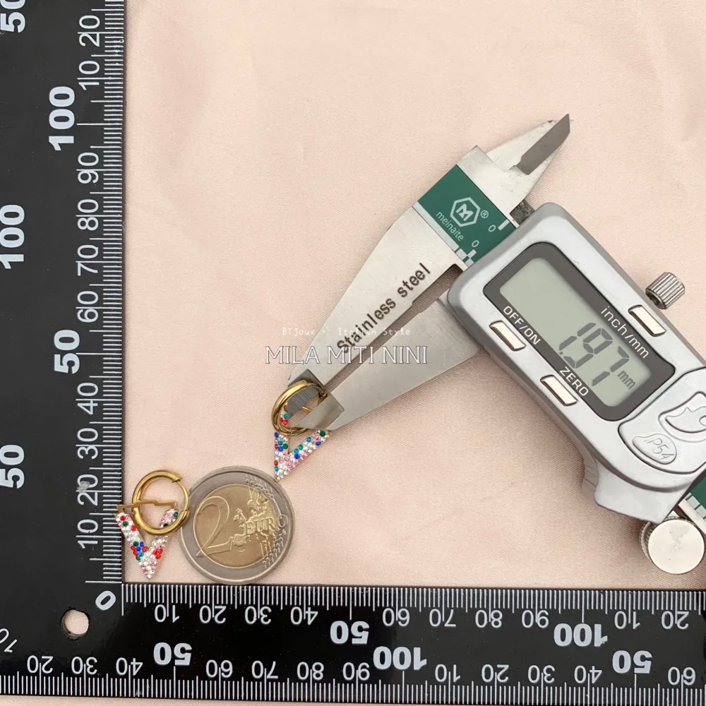 OPA450-392-Cerchio con V-12 Paia Orecchini in Acciaio - OPA-413-1055