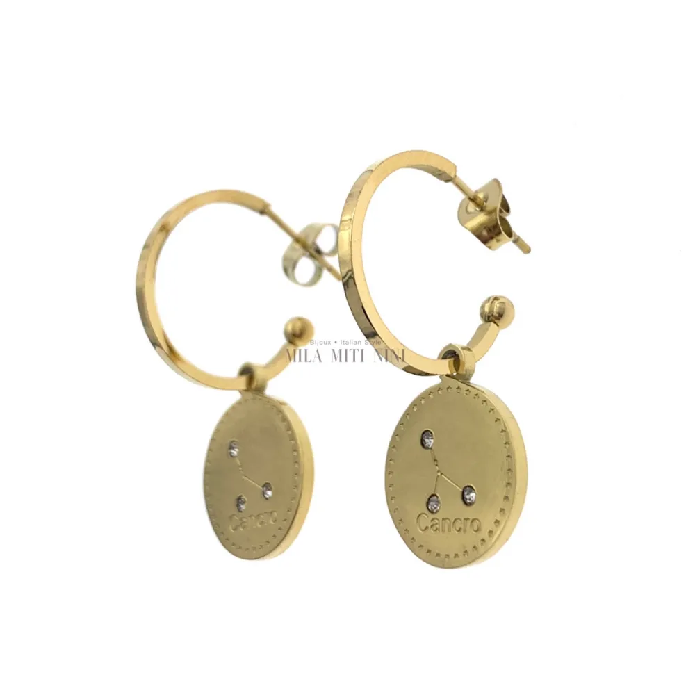 OPA7750-Segno Zodiacale-12 Paia Orecchini a Cerchio in Acciaio - OPA413-691-Segno Zodiacale-12 Paia Orecchini in Acciaio