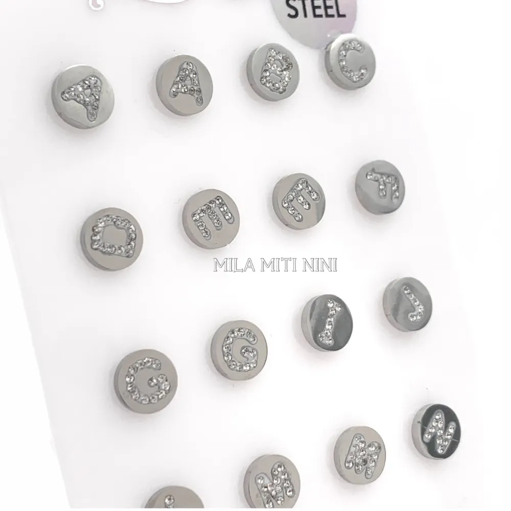 OPA413-692-Iniziale Strass Tondo-12 Paia Orecchini in Acciaio - OPA413-692-Iniziale Strass Tondo-12 Paia Orecchini in Acciaio