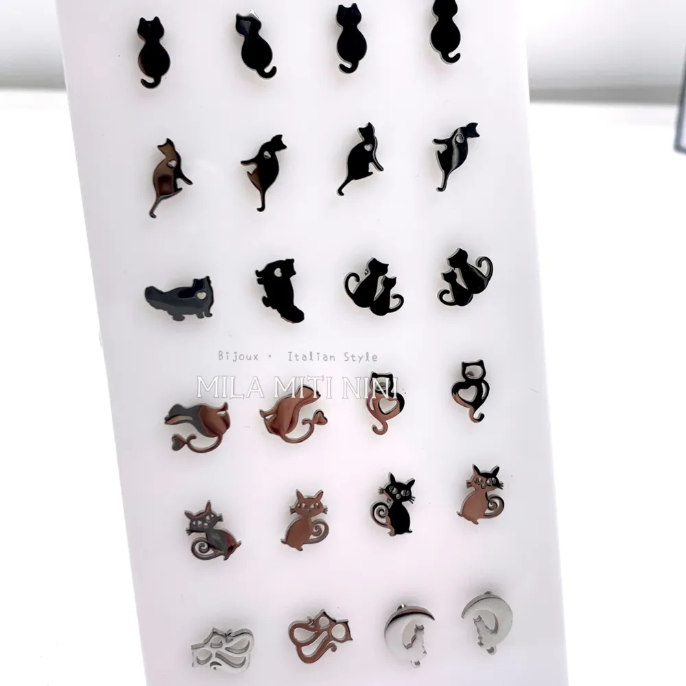 Gatto-12 Paia Orecchini in Acciaio - OPA413-825