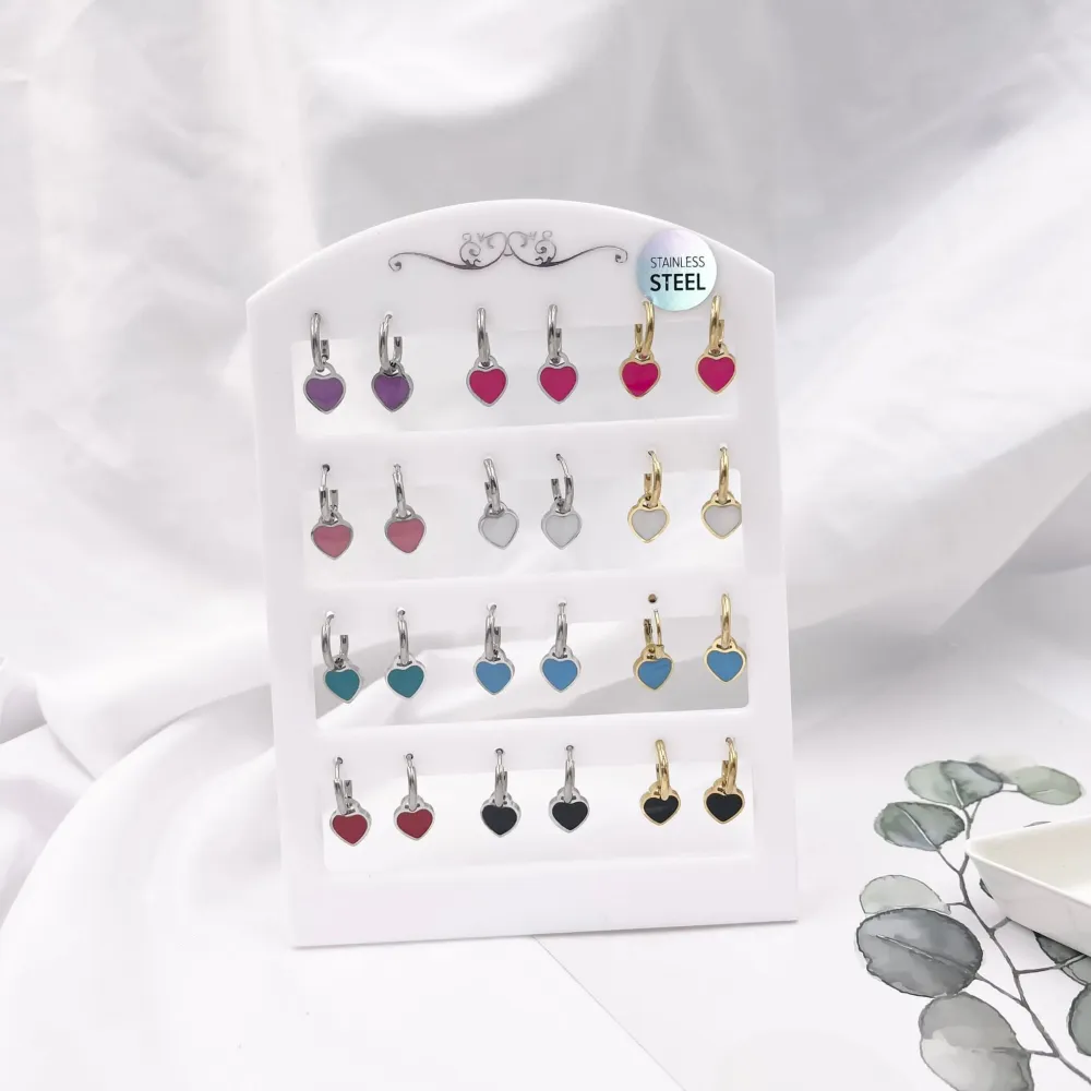 Cuore Smaltato-12Paia Orecchini in Acciaio - OPA-413-926