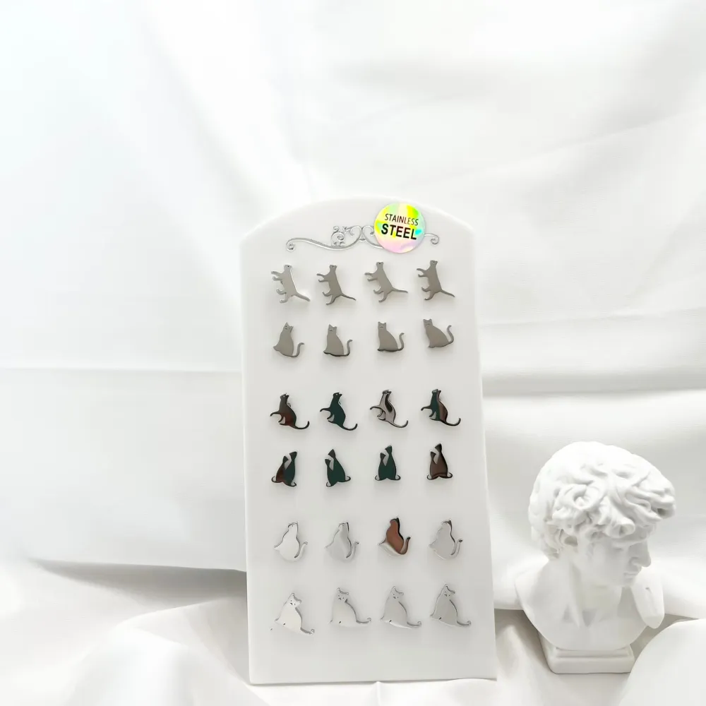 Gatto-12 Paia Orecchini in Acciaio - OPA-450-233