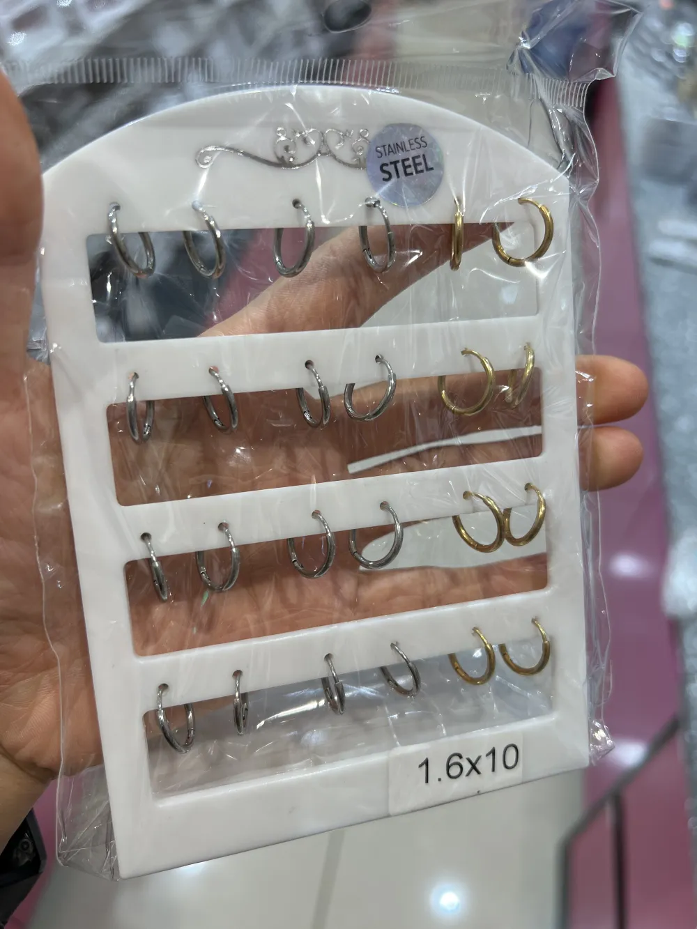 Orecchini a Cerchio in Acciaio  (Conf. da 12 paia) - OPA-450-254-Cerchio 1,6x10 - Orecchini (Conf.12 Paia)