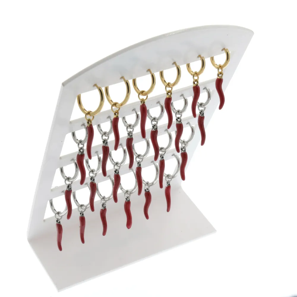 OPA6599-Cornino Rosso- 12 Paia Orecchini in Acciaio - OPA450-292