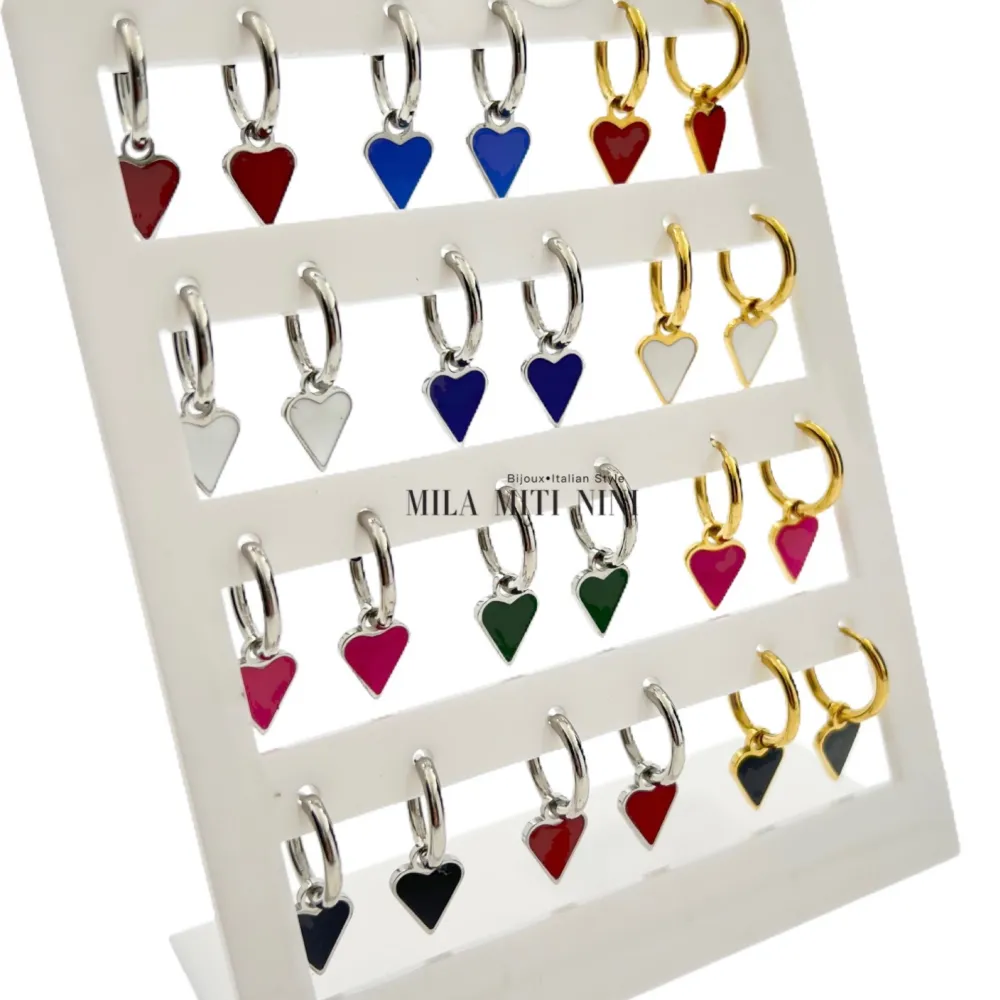 OPA450-346-2x10mm Cuore Smaltato-12 Paia Orecchini in Acciaio - OPA-450-346 2x10mm