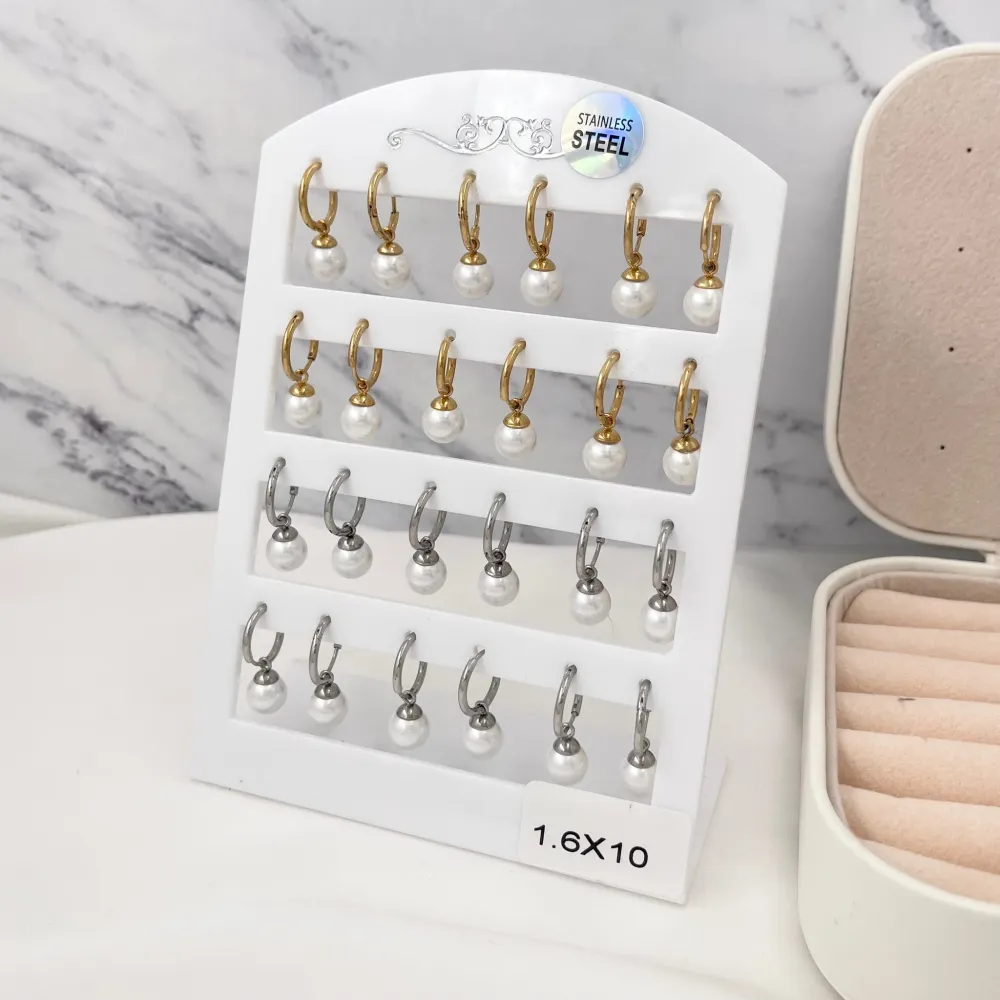 Cerchio 1.60x10mm con Perla-Orecchini in Acciaio - OPA-450-375 1.6x10mm