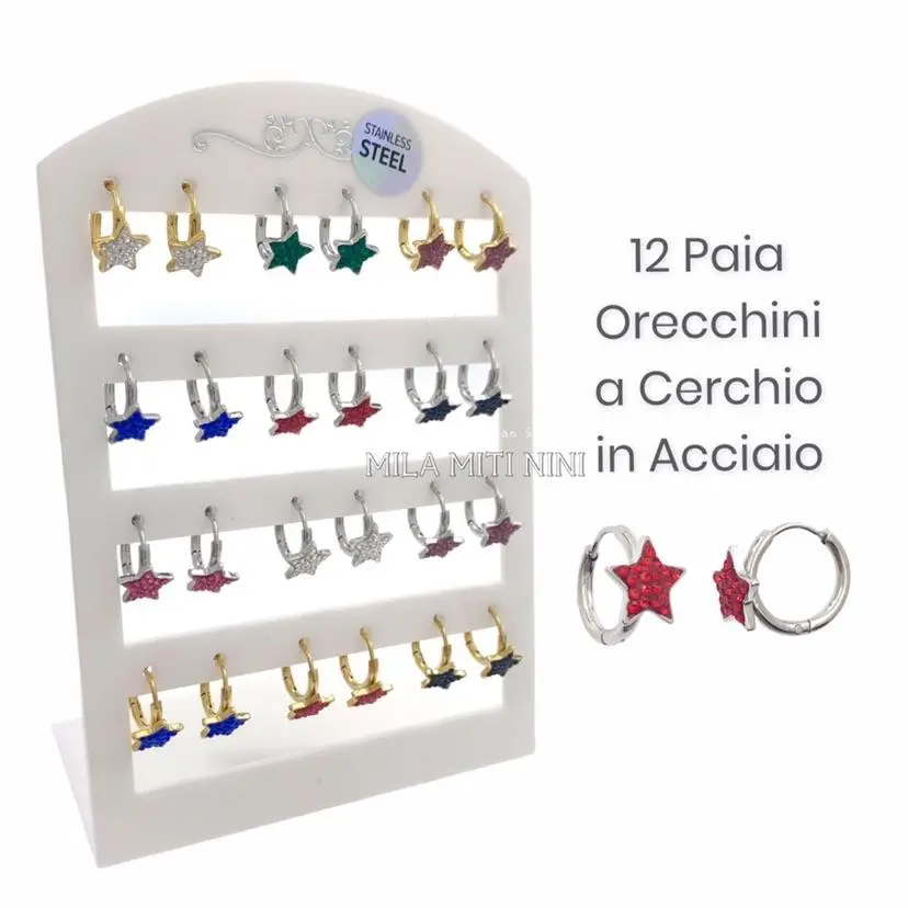OPA450-403-Cerchio 2x10 Stella-12 Paia Orecchini in Acciaio - OPA-450-403 2x10mm