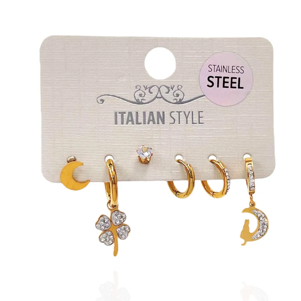 Zampa e Gatto-Set 6pz Orecchini in Acciaio - OPA-450-430