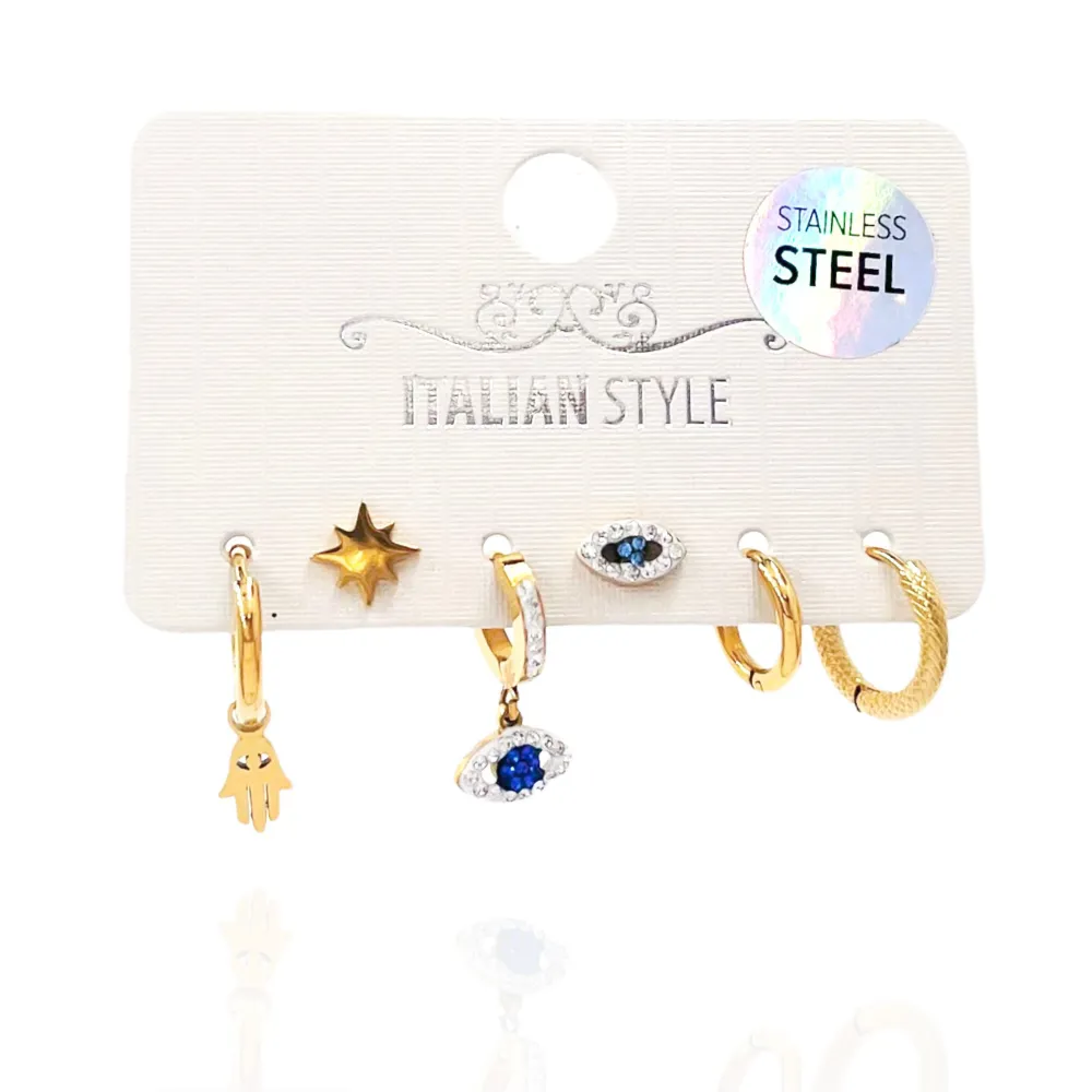 Occhi-Set 6pz Orecchini in Acciaio - OPA-450-431