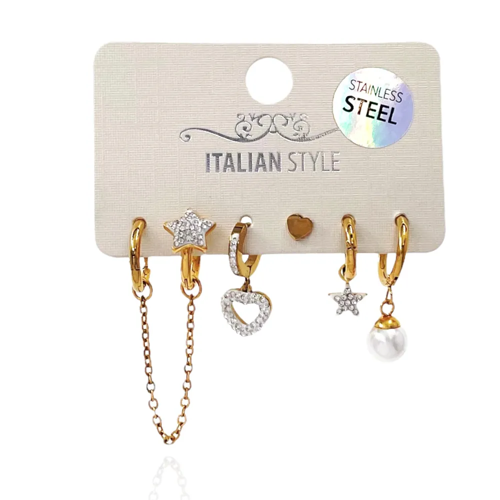 Stella e Cuore-Set 6pz Orecchini in Acciaio - OPA-450-432