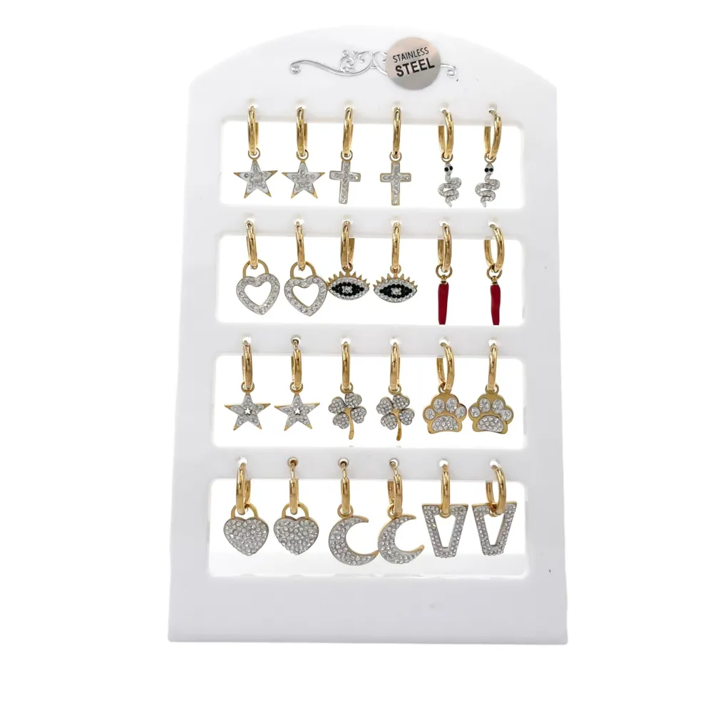 Cerchio con Pendenti Mix-12 Paia Orecchini in Acciaio - OPA-450-516