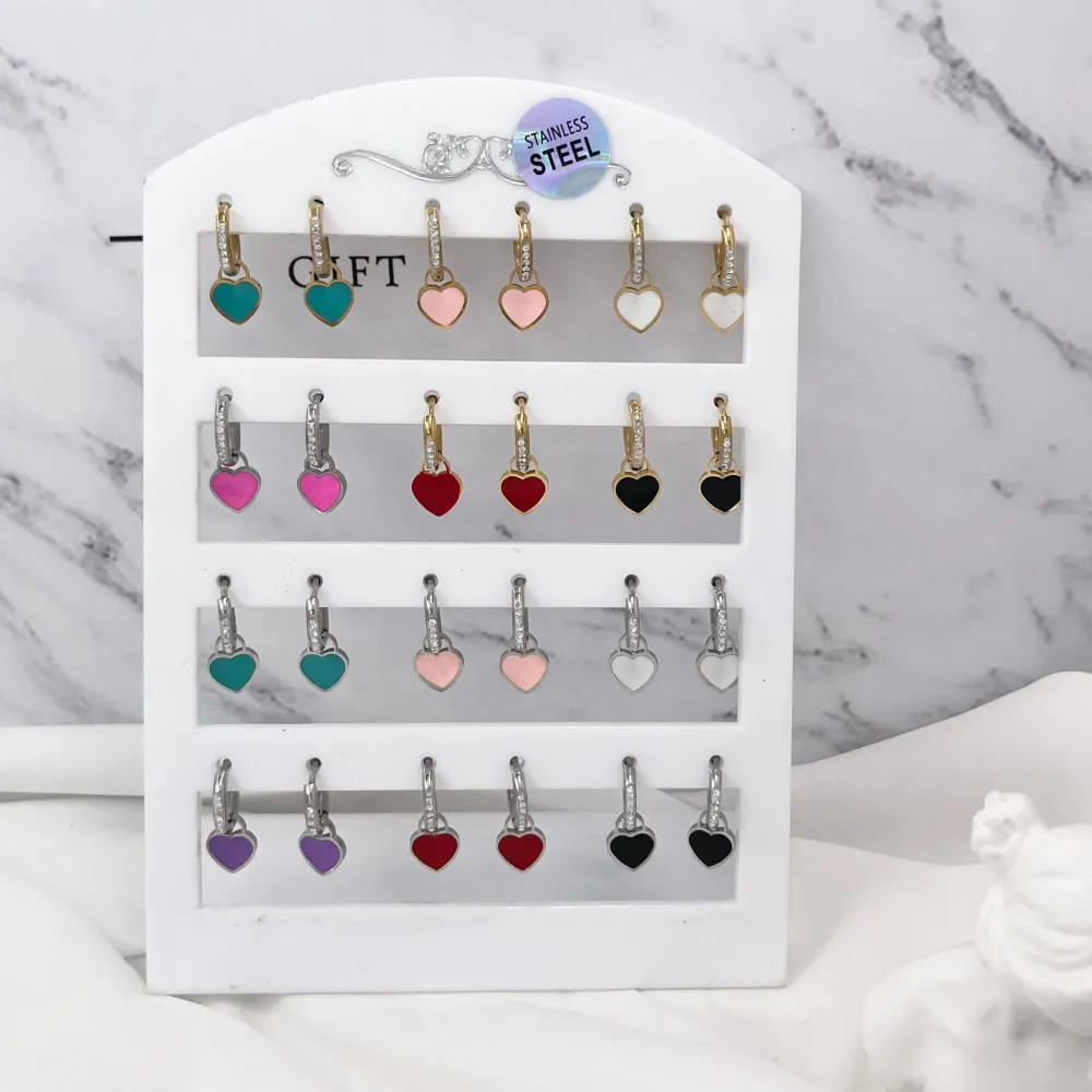 Cerchio con Strass con Cuore-12 Paia Orecchini in Acciaio - OPA-450-546