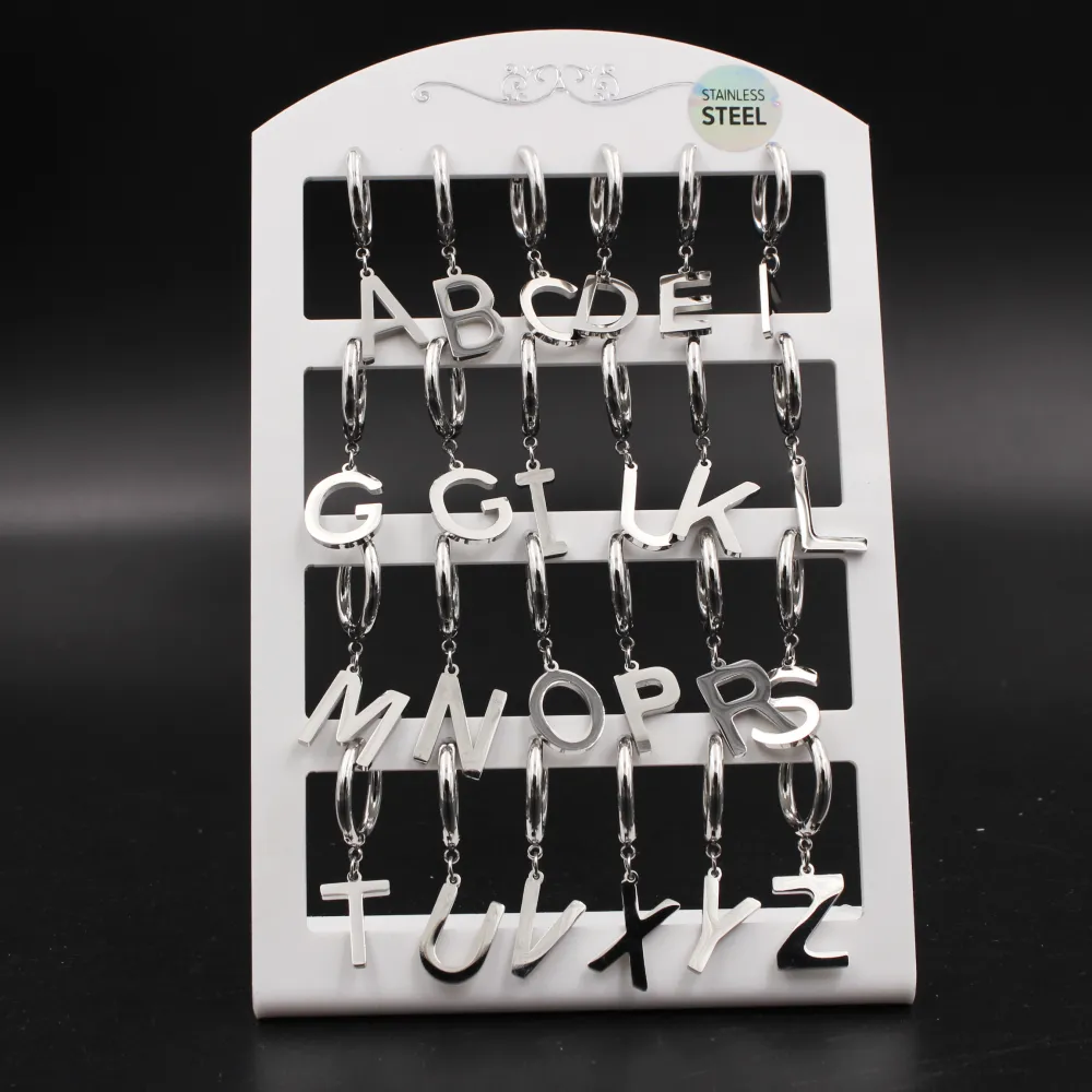 OPA-Iniziale 5014- 12 Paia Orecchini a Cerchio in Acciaio - OPA5015-Iniziale - 12 Paia Orecchini a Cerchio in Acciaio